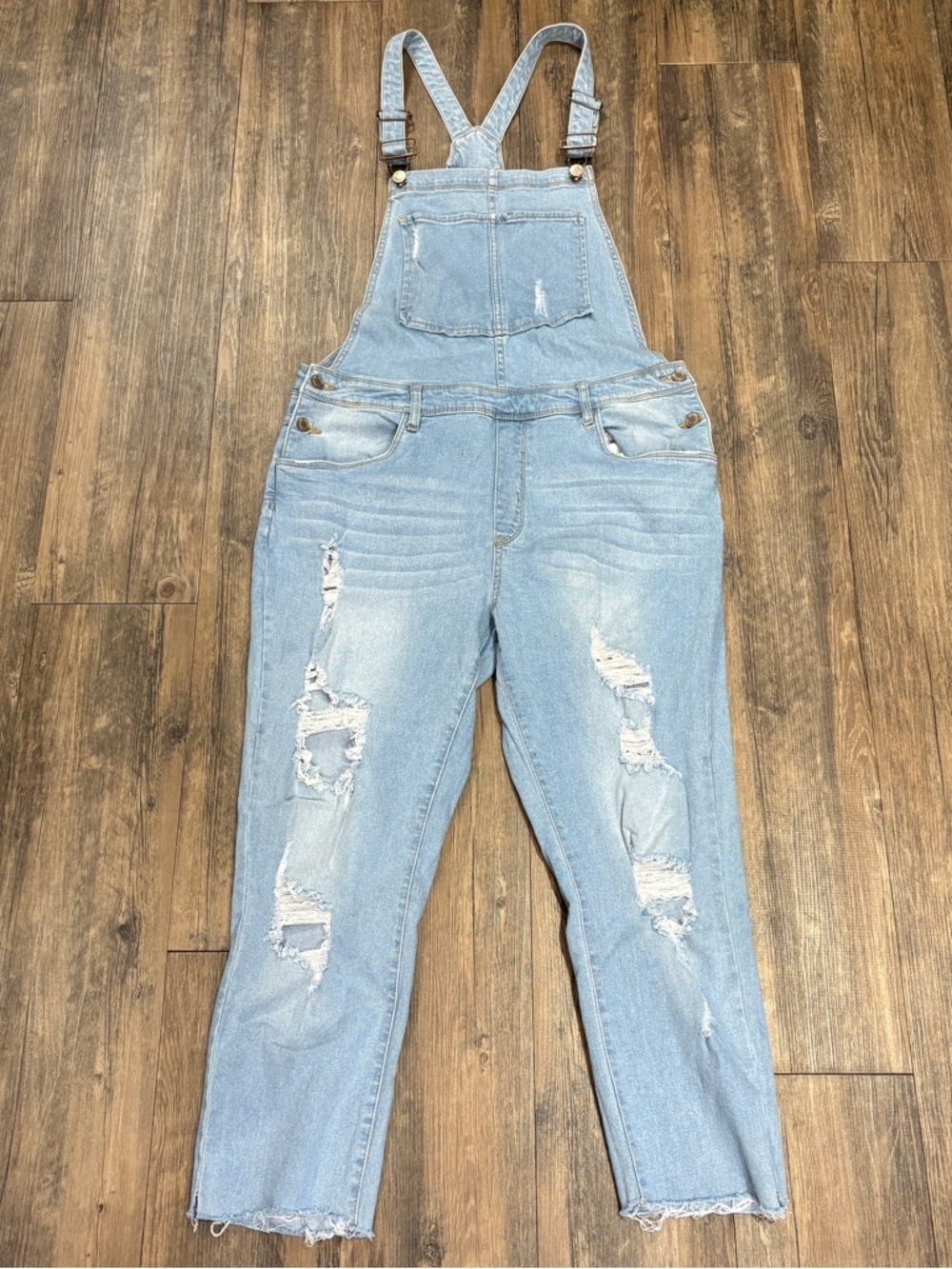 Streetwear Society Light Wash Ripped Denim Overalls 13J | Aesthetic